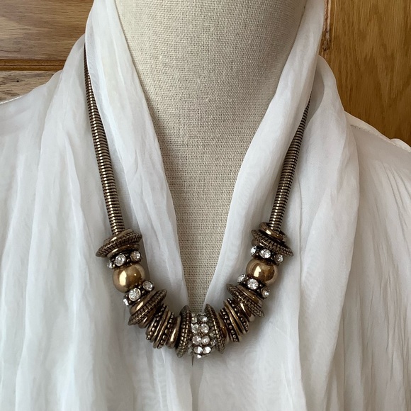 VINTAGE Gold & Rhinestone Clustered Bead Chain Necklace - Picture 1 of 8